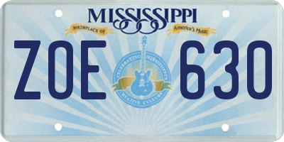 MS license plate ZOE630