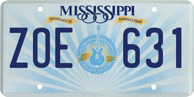 MS license plate ZOE631