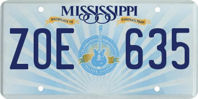 MS license plate ZOE635