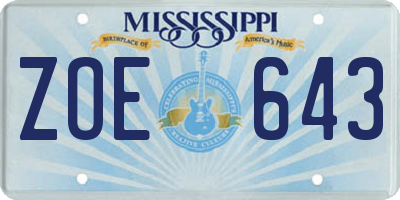 MS license plate ZOE643