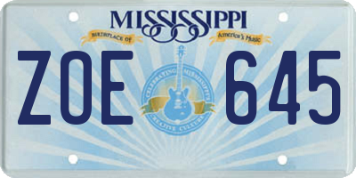MS license plate ZOE645