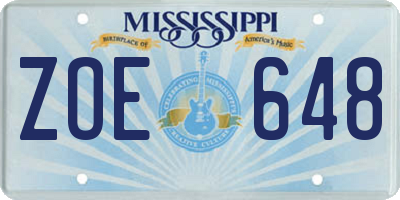 MS license plate ZOE648
