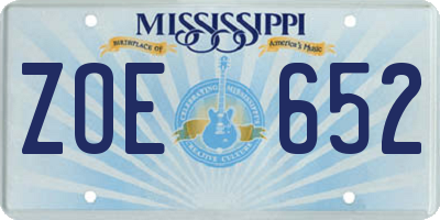 MS license plate ZOE652
