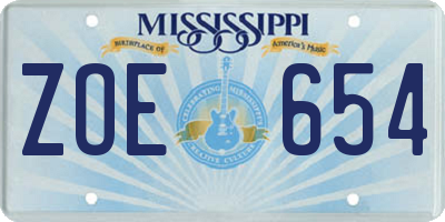 MS license plate ZOE654