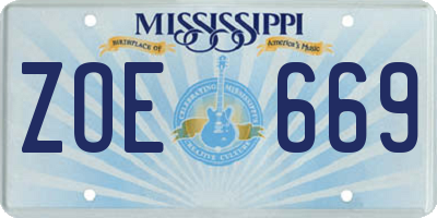 MS license plate ZOE669