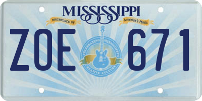 MS license plate ZOE671