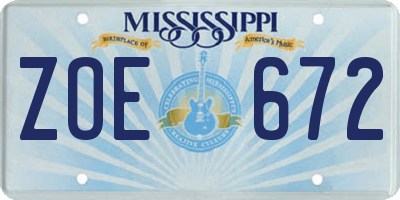 MS license plate ZOE672
