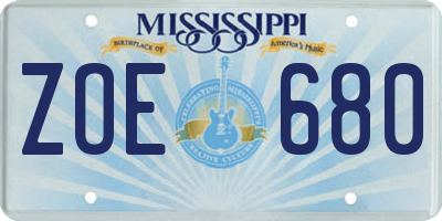 MS license plate ZOE680