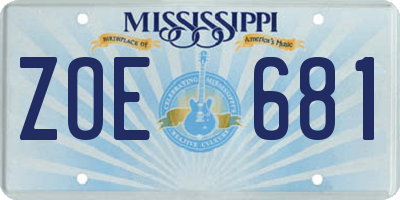 MS license plate ZOE681