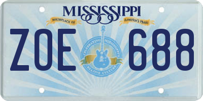 MS license plate ZOE688