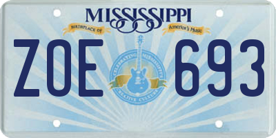 MS license plate ZOE693