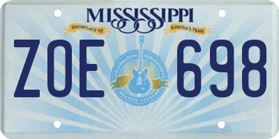 MS license plate ZOE698