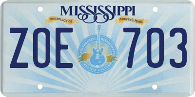 MS license plate ZOE703