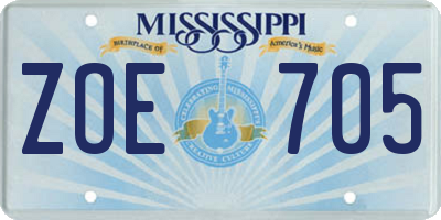 MS license plate ZOE705