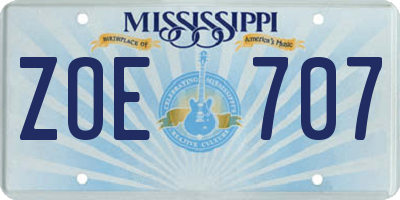 MS license plate ZOE707