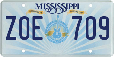 MS license plate ZOE709