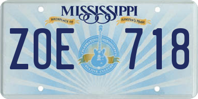 MS license plate ZOE718