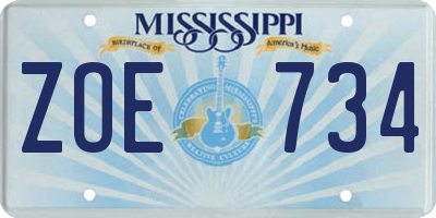 MS license plate ZOE734