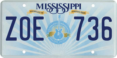 MS license plate ZOE736
