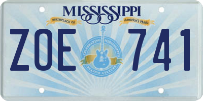 MS license plate ZOE741