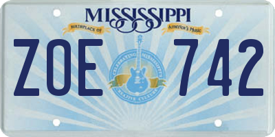MS license plate ZOE742