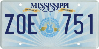 MS license plate ZOE751