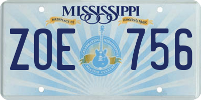 MS license plate ZOE756