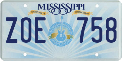MS license plate ZOE758