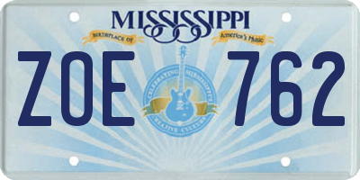 MS license plate ZOE762