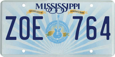 MS license plate ZOE764