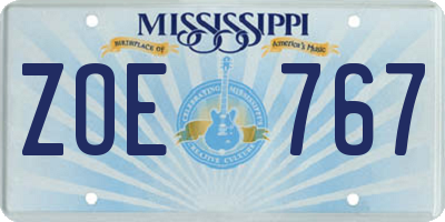 MS license plate ZOE767