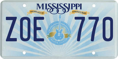 MS license plate ZOE770