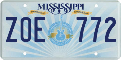 MS license plate ZOE772