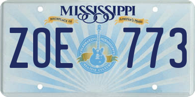 MS license plate ZOE773