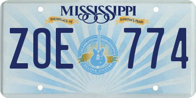 MS license plate ZOE774