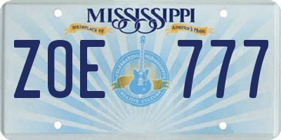 MS license plate ZOE777