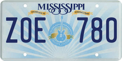 MS license plate ZOE780