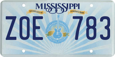 MS license plate ZOE783