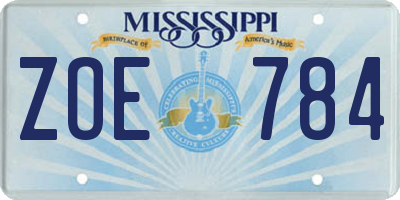 MS license plate ZOE784