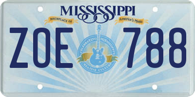 MS license plate ZOE788