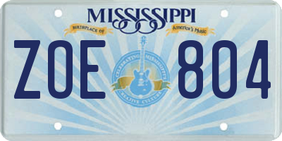 MS license plate ZOE804