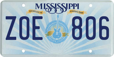 MS license plate ZOE806