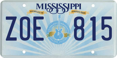 MS license plate ZOE815