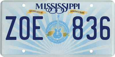MS license plate ZOE836