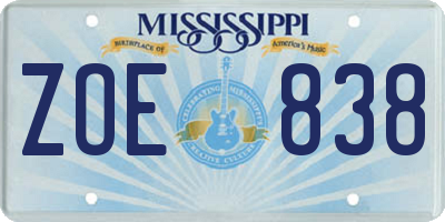 MS license plate ZOE838