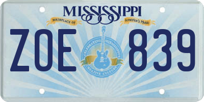 MS license plate ZOE839