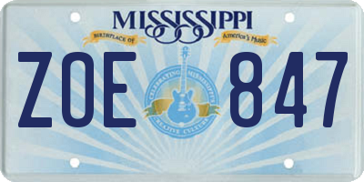 MS license plate ZOE847
