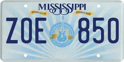 MS license plate ZOE850