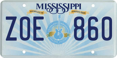 MS license plate ZOE860