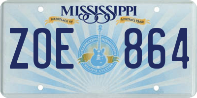 MS license plate ZOE864